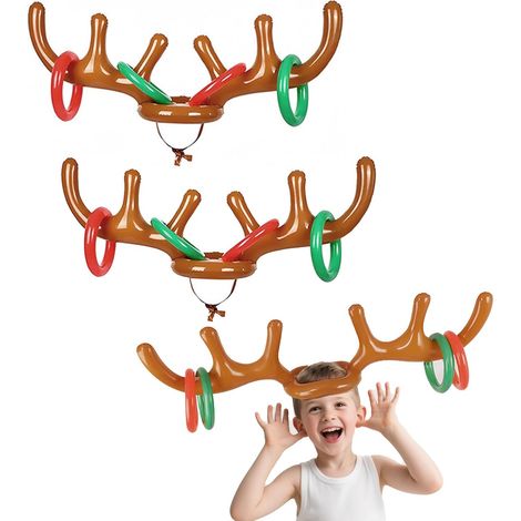 10 Piece Inflatable Pool Toys, Caribou Horn Hat, Christmas Party Throwing Game, 2 Inflatable Horn, 8 Deer Rings Throwing (1/5)