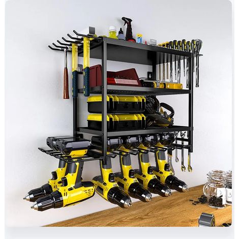 Porte-outils mural 2 étages – Métal robuste – Rangement atelier – Pour équipements électriques (1/5)