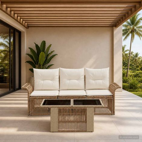 vidaXL Set Divano da Giardino 4 pz Beige e Bianco Crema polyrattan (1/5)