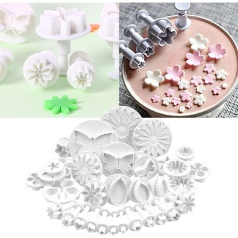 Set of 33 Utensils for Cake Decorating/Cookie Cutters with Pushers/Stamps Flowers, Leaves and Various Shapes for Decorating Sugar Dough, Biscuits, Cakes