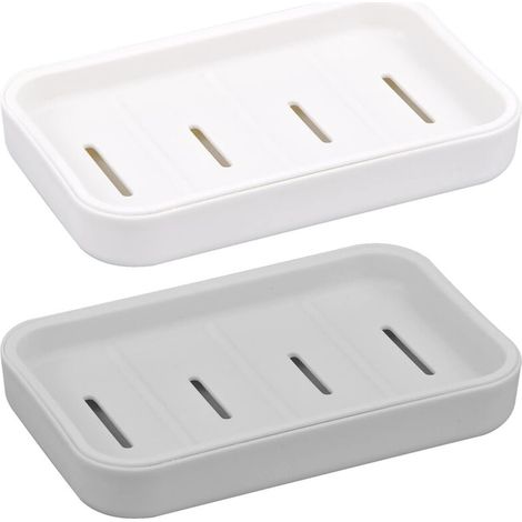 Porte-savon 2 pièces, porte-savon avec bac de vidange amovible, porte-savon avec drain, porte-savon de douche en plastique, porte-savon portable pour salle de bain, douche, cuisine (gris + blanc) (1/5)