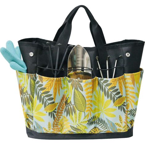 Sac à outils de jardin, sac fourre-tout de jardinage, sac de rangement multipoches pour outils de jardin, sac compact pour outils à main (motif feuilles) (1/5)