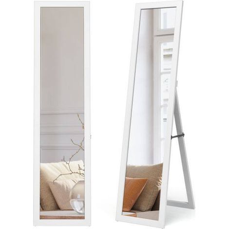 Miroir pleine longueur sur pied 155 x 37 cm avec cadre MDF, verre anti-éclats et fixation murale pour chambre, dressing et entrée (1/5)