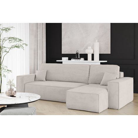 Ecksofa Schlafsofa Sofa MARIS Stoff Poso Altweiß Ottomane Rechts (1/4)