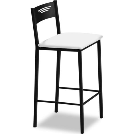 Tabourets de Cuisine Hauts tapissés avec Dossier. Structure Noire et Assise en Similicuir Couleur de l'assise : Blanc. Contenu : 1 unité. Dimensions : 90 cm (Hauteur Totale) (1/5)