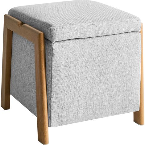 Pouffe Light Grey Fabric Upholstery with Storage Accessory Living Room Bedroom Glam Retro EDLAND (1/5)