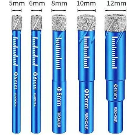 Brazed diamond drill bit for dry tile, tile drill bit for granite, marble, glass, concrete, hard materials, multifunctional drill bit, dry hole opener (set of 5, 5/6/8/10/12 mm) (1/5)
