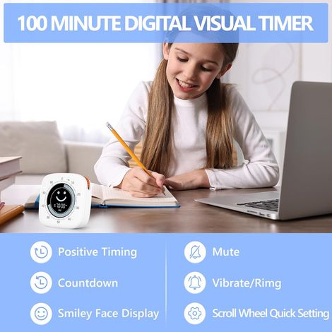 Timer visivo da 100 minuti con display sorridente, impostazione rapida, modalità silenziosa, vibrazione, volume regolabile per cucina, riunioni, studio - ALTRO (1/4)