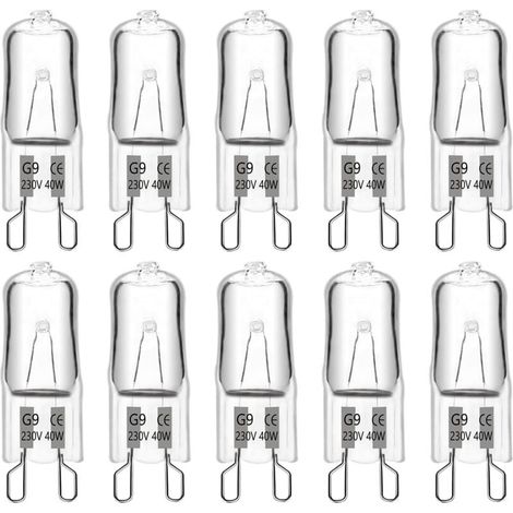 G9 40W 230V 480lm 2900K warmweiße Halogenlampen, dimmbar, für Kronleuchter, Außenlampen, Wandleuchten und Möbelbeleuchtung (10er-Packung).