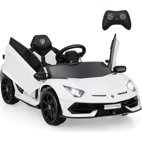 COSTWAY 12V Lamborghini Macchina Elettrica per Bambini, Veicolo Elettrico con Telecomando Sospensione a Molla Luci LED MP3, 3-5 km/h, per Bambini 3 Anni+ (Bianco)