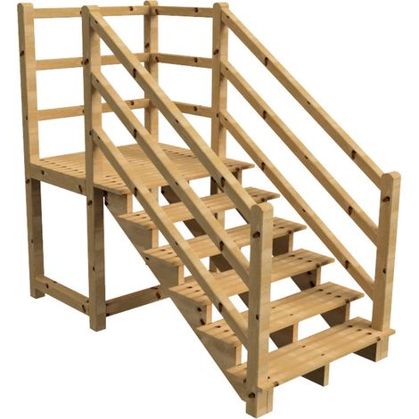 MILANO - Escalier en bois 6 marches H105 cm - sans contre-marche - Palier L120 x P116 cm - Escalier rambardes des 2 côtés,Palier à droite et en face