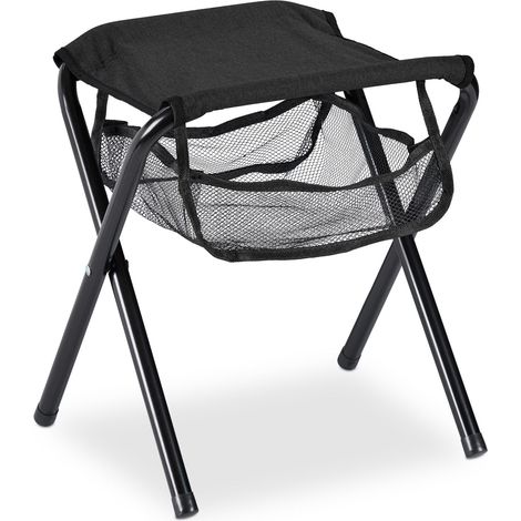 Sgabello pieghevole da giardino compatto e leggero 40 x 30 x 30 cm con tasca portaoggetti per uso esterno in poliestere nero 130010643