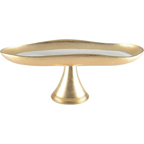 Plat à gâteau sur pied en verre avec bords dorés grand modèle 35,2 x 19,7 x 13,2 cm - PANGIVO (1/5)