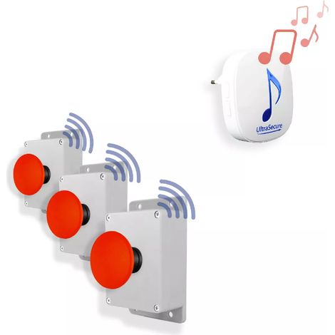 Alerte panique 300m sans fil - 3 boutons coup de poing sur piles & Carillon R - 35 mélodies / Volume réglable (DA600+) (1/5)
