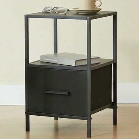 CASABEL Table de Chevet, plateau noir et structure métallique