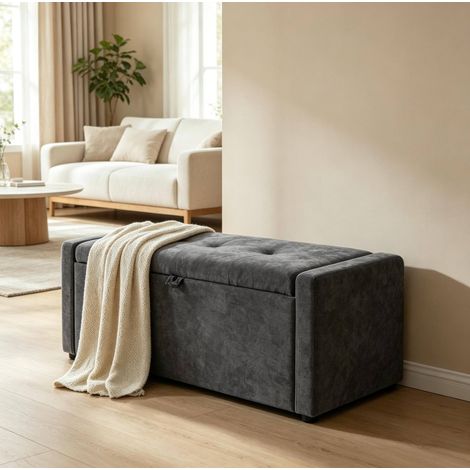Panca contenitore 122/48/44 cm grigio scuro con seduta imbottita (1/5)