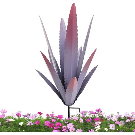 1 Sculpture agave, métal forgé, fait main, bleu lavande jaune rose, jardin patio intérieur extérieur