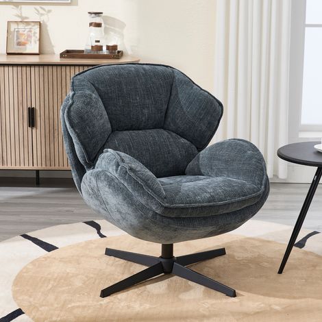 Wahson Chenille Swivel Armchair - Occasional Leisure Chair with Comfortable Backrest for Bedroom Living Room, Blue