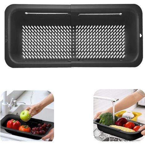 Panier filtrant pour évier 34,5 x 20 cm - passoire coulissante pour légumes, fruits et pâtes, noir (1/5)