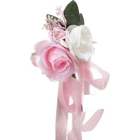 Künstliche Rosenblume für Stuhllehnen, florale Rosenblumen für Hochzeitsstühle mit Blättern und Bändern (V) (1/5)
