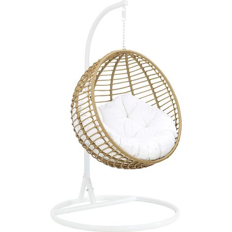 Fauteuil suspendu en résine tressée - Naturel clair avec coussin blanc - BONTOC de MYLIA