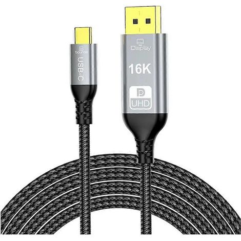 USB-C auf DisplayPort 16K Kabel, Typ-C auf DP2.1 Verlängerungsadapter, 8K 60Hz und 4K 240Hz Auflösung, 80Gbit/s UHD, für Laptop-Monitor, 2 m Länge. (1/5)
