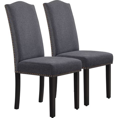 Yaheetech Set 2 Sedie Sala da Pranzo Imbottite Moderne in Tessuto Eleganti Gambe in Legno Massello Grigio Scuro (1/5)
