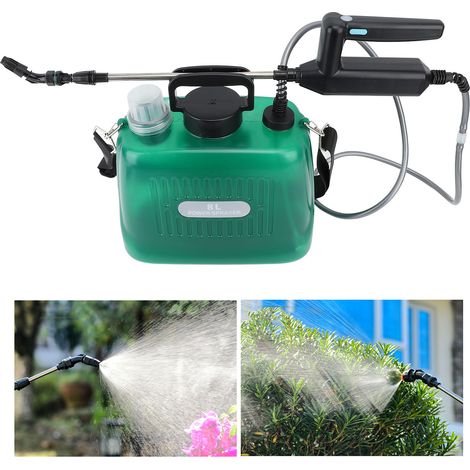 Pulverizador eléctrico para jardín con conexión USB [pulverizador de 8 litros con batería]: Pulverizador portátil con batería de 2000 mAh, ABS/PE, verde, incluye 4 boquillas y cable USB. (1/5)