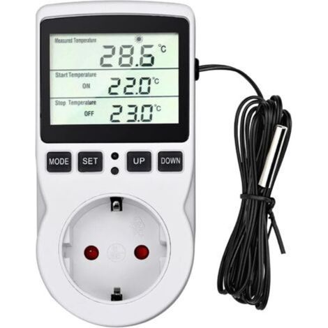 230V/ 50Hz Prise Thermostat Prise Minuteur Digital, Prise Thermostat Chauffage avec Sonde pour Aquarium Incubateur Serre(-40 à 120 ℃) (1/5)