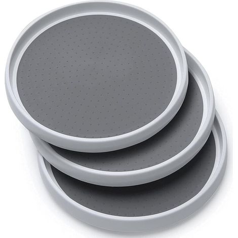 Lot de 3 platines tournantes Lazy Susan - Doublure antidérapante de 25,4 cm - Pour armoire, garde-manger, réfrigérateur, comptoir - Organiseur rotatif pour épices, condiments, pâtisserie (1/5)