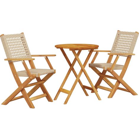 Ensemble de bistro 3 pcs,Salon de jardin beige résine tressée et bois massif CFW75848 (1/5)