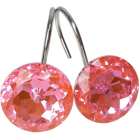 Shower Curtain Hooks - Chrome Steel With Acrylic Rhinestones - For Bathroom Curtains And Liners - 12 Pieces (1/5)