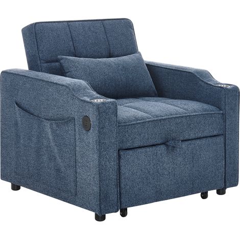 Fauteuil-lit 3-en-1 avec port USB/Type-C, couchage 190 cm, porte-gobelet en acier inoxydable, dossier réglable en 3 positions, poches latérales, crème (1/5)