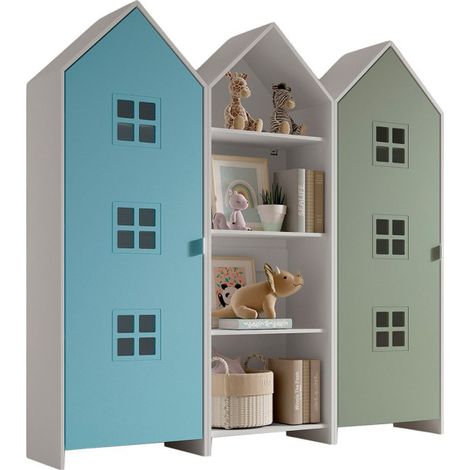 Pack - Étagère & 2 Armoires "Casami Bruges" 171cm Bleu, Blanc & Vert (1/2)