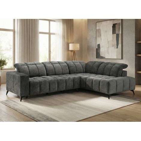 Deco In Paris – Canapé d'angle relax électrique velours chiné gris – Fonction relax avec têtières réglables – Assise profonde et rembourrée – Design moderne (1/5)