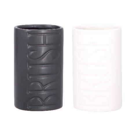 1 Pezzo Bicchiere Portaspazzolini in Ceramica Scritta Brish 2 Colori (1/2)
