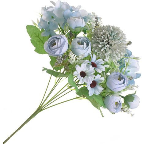 Fleur artificielle en soie d'un réalisme exquis, idéale pour la photographie, les mariages, la décoration intérieure et extérieure (bleu). (1/5)