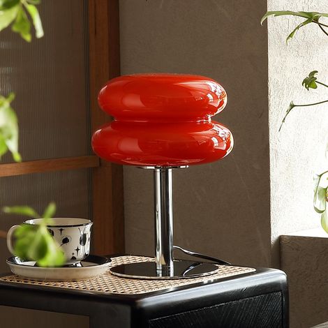 Lampe de chevet en verre pour chambre à coucher, lampe champignon, lampe USB en forme de tarte aux œufs, 3 Températures de couleur, Rouge (1/4)