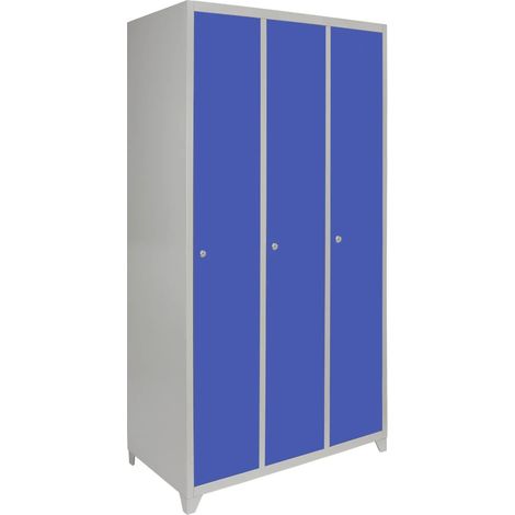 Metal Storage Lockers - Three Doors Wide, Blue