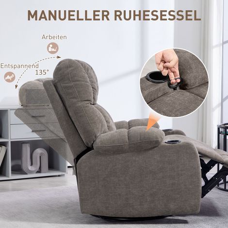 Fauteuil inclinable rotatif avec repose-jambes, capacité max 150 kg, armature en métal, 88 x 96 x 108 cm, beige (1/4)