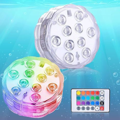 Lampe LED Submersibl avec Télécommande 8,5 cm LED avec IP68 Étanche, 16 RGB Couleurs, Bague D'étanchéité Externe Lampe Piscine LED Lumière LED Submersible pour Baignoire, Piscine, Aquarium 2 Pièces (1/5)