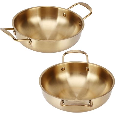 Marmite en acier inoxydable dorée de style coréen pour nouilles, casserole double poignée, usage domestique pour gaz, cuisson de fruits de mer, diamètre 24 cm (1/5)