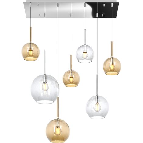 SOSP. CROMO RETTANGOLARE 7 LUCI VETRI (1 GRANDE TR+1 MEDIO AM+1 MEDIO TR +4 PICCOLO (3 X AM+1 X TR)) 1155CR-S7 RMIX-TA