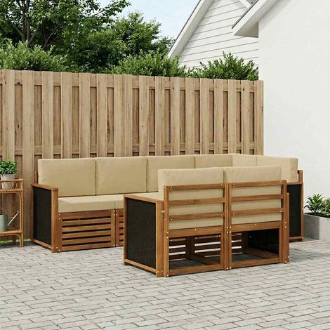 vidaXL Ecksofa Set 6 pcs Natur Massives Akazienholz und Polyester (1/5)