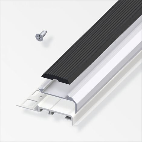 alfer Komplett-Set 1 m, 8 mm Aluminium eloxiert silber, schwarz Treppenprofile (1/2)