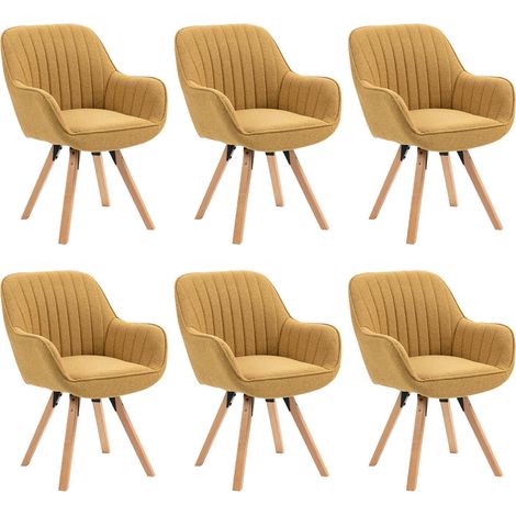 MEUBLES COSY Set di 6 poltrone da pranzo girevoli scandinave CARSON in tessuto giallo