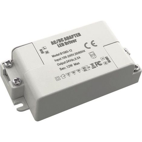 Alimentation LED 24V DC 12W 0.5A – Protection contre surchauffe et courts-circuits – Dimensions 75x32x23mm – Pour luminaires 24V DC - 100-240V