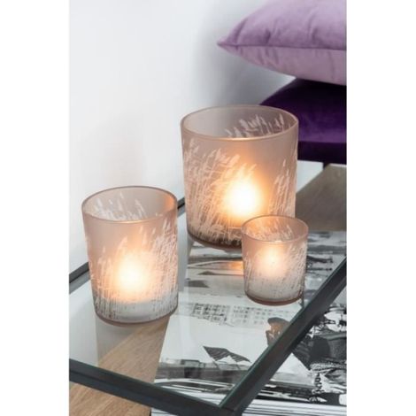 Photophore - - Herbes en verre - Beige - 7.5x7.5x8 cm - Support bougie (1/4)