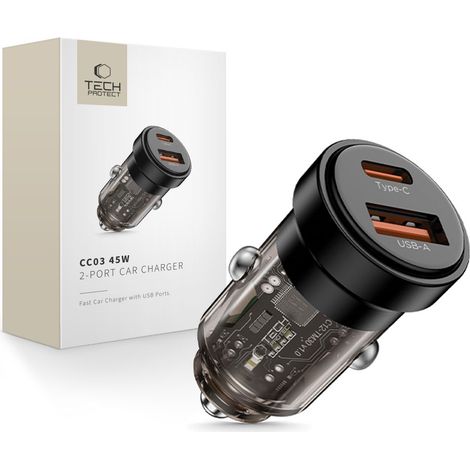 Cargador para coche Tech-protect CC03 de 2 puertos PD45W/QC3.0 negro (1/5)