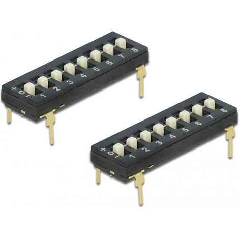 Delock Interruptor DIP Tri-State de 8 dÃgitos de 2,54 mm de paso THT vertical negro 2 piezas